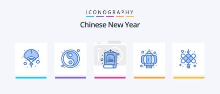 Ilustración de Año Nuevo Chino Azul 5 paquete de iconos incluyendo cny. celebración. yin yang. Año Nuevo. chinos. Diseño de iconos creativos - Imagen libre de derechos