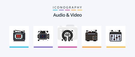 Illustration for Audio And Video Line Filled 5 Icon Pack Including video. film. play store. video camera. camera. Creative Icons Design - Royalty Free Image