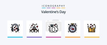 Téléchargez les illustrations : Valentines ligne rempli pack de 5 icônes y compris l'amour. Cupidon. mariage. flèche. le temps. Icônes créatives Design - en licence libre de droit