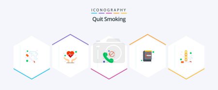 Illustration for Quit Smoking 25 Flat icon pack including banned. book guide. call. tobacco. cigarette - Royalty Free Image