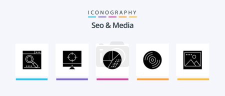 Illustration for Seo and Media Glyph 5 Icon Pack Including image. media. targeting. disc. search. Creative Icons Design - Royalty Free Image