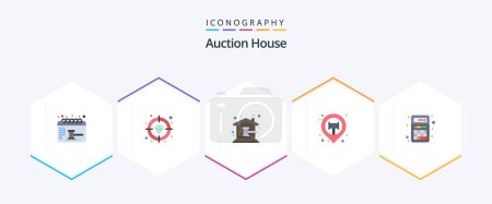 Illustration for Auction 25 Flat icon pack including add. sticky. auction. map. house - Royalty Free Image