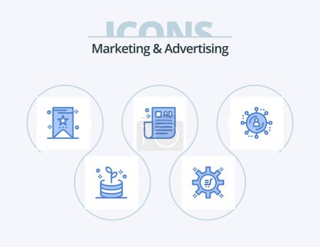 Illustration for Marketing And Advertising Blue Icon Pack 5 Icon Design. . internet advertising. price. affiliate marketing. marketing - Royalty Free Image