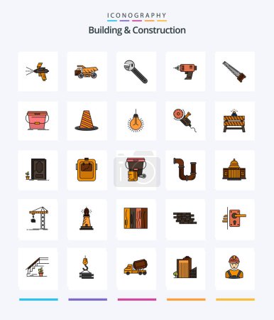 Illustration for Creative Building And Construction 25 Line FIlled icon pack  Such As electronics. machine. wrench. power. tool - Royalty Free Image