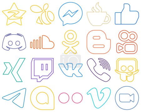 Téléchargez les illustrations : 20 Vibrant Colourful Outline Social Media Icons such as sound. streaming. text and discord Customizable and high-resolution - en licence libre de droit