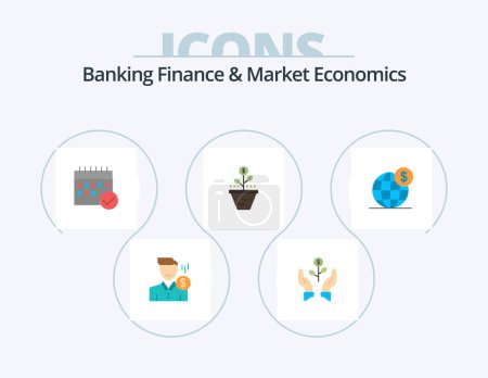 Ilustración de Banking Finance And Market Economics Flat Icon Pack 5 Icon Design (en inglés). calendario. aprobado. negocios. horario. planta - Imagen libre de derechos