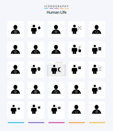 Téléchargez les illustrations : Creative Human 25 Glyphe Solide Noir icône pack Telle que la reconnaissance. humain. feu. corps. coeur - en licence libre de droit
