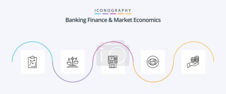 Ilustración de Banking Finance And Market Economics Line 5 Icon Pack Including cash. atm. court. scales. legal - Imagen libre de derechos