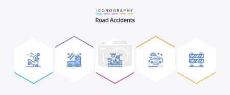 Illustration for Road Accidents 25 Blue icon pack including boundary. wet road. accident. rain. bad weather condition - Royalty Free Image