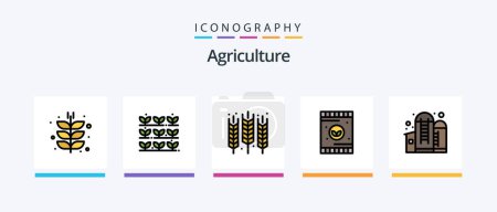 Téléchargez les illustrations : Agriculture Line Filled 5 Icon Pack Including agriculture. storehouse. harvesting. barn. plant. Creative Icons Design - en licence libre de droit