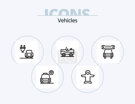 Téléchargez les illustrations : Vehicles Line Icon Pack 5 Icon Design. transportation. railway. sea. rail. electric - en licence libre de droit