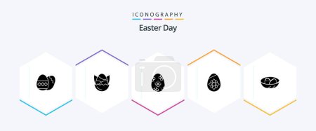 Téléchargez les illustrations : Easter 25 Glyph icon pack including nest. easter. happy. celebration. egg - en licence libre de droit