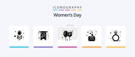 Ilustración de Womens Day Glyph 5 Icon Pack Incluyendo correo. Corazón. Un día. Amor. Diseño de iconos creativos - Imagen libre de derechos