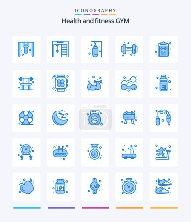 Ilustración de Creativo Gym 25 Azul icono paquete Tal como el ejercicio. tarea. gimnasio. bloc de notas. lista - Imagen libre de derechos