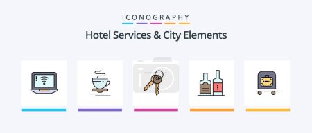 Illustration for Hotel Services And City Elements Line Filled 5 Icon Pack Including pool. keys. building. room. hotel. Creative Icons Design - Royalty Free Image
