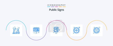 Ilustración de Public Signs Blue 5 Icon Pack Including public. frame. info graphic. pharmacy. hospital - Imagen libre de derechos