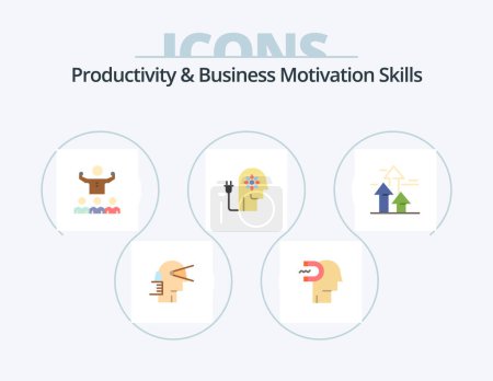 Illustration for Productivity And Business Motivation Skills Flat Icon Pack 5 Icon Design. boosting. boosting. influence. team. mentor - Royalty Free Image