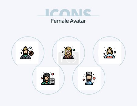 Téléchargez les illustrations : Female Avatar Line Filled Icon Pack 5 Icon Design. news anchor. female anchor. business analyst. worker. female - en licence libre de droit