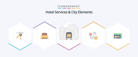 Illustration for Hotel Services And City Elements 25 Flat icon pack including security. computer. hotel. search. mouse - Royalty Free Image