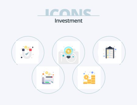 Illustration for Investment Flat Icon Pack 5 Icon Design. list. check list. investment. money. business - Royalty Free Image