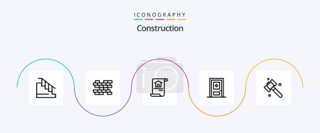 Téléchargez les illustrations : Construction Line 5 Icon Pack Including tool. construction. document. door. build - en licence libre de droit