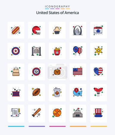 Ilustración de Creative EE.UU. 25 Línea FIlled icono paquete Tales como EE.UU.. Puerta. Unidos. edificio. celebración - Imagen libre de derechos
