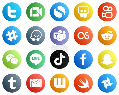 Illustration for 20 High Resolution Social Media Icons such as tiktok. messenger. spotify. wechat and lastfm icons. Modern and professional - Royalty Free Image