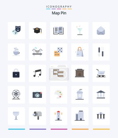 Ilustración de Pin de mapa creativo 25 paquete de iconos planos, como la taza. Café. la escuela. Abierto. mensaje - Imagen libre de derechos
