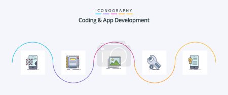 Illustration for Coding And App Development Line Filled Flat 5 Icon Pack Including installation. settings. pocket. photo. landscape - Royalty Free Image