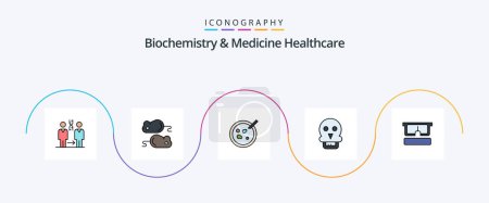 Illustration for Biochemistry And Medicine Healthcare Line Filled Flat 5 Icon Pack Including virtual. medical. closing test. skull of death. medical - Royalty Free Image