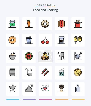 Illustration for Creative Food 25 Line FIlled icon pack  Such As bagels. food. bread. noodle. hotdog - Royalty Free Image