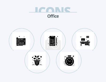 Illustration for Office Glyph Icon Pack 5 Icon Design. . office. magazine. desk. business - Royalty Free Image