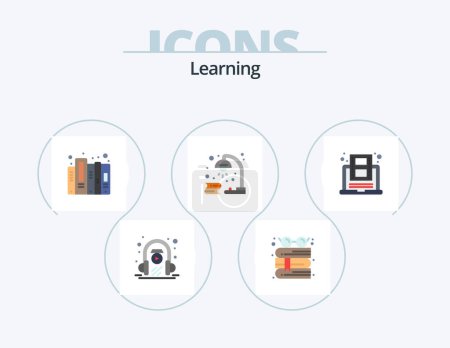 Téléchargez les illustrations : Apprendre Flat Icon Pack 5 Icône Design. l'éducation. révision. histoire. lumière. livre - en licence libre de droit