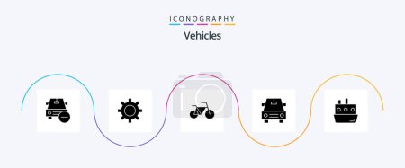 Téléchargez les illustrations : Vehicles Glyph 5 Icon Pack Including transport. ship. vehicle maintenance. car. vehicles - en licence libre de droit