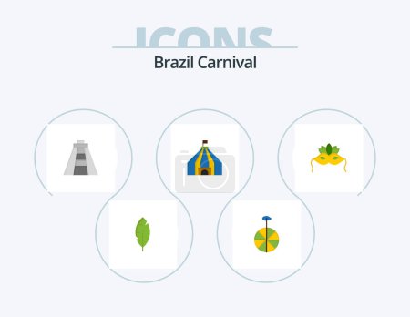 Illustration for Brazil Carnival Flat Icon Pack 5 Icon Design. brazil. landmark. cycle. chichen itza. carnival - Royalty Free Image