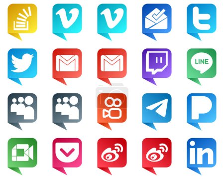 Illustration for 20 High Resolution Chat bubble style Social Media Icons such as messenger. kuaishou. tweet. myspace and twitch icons. Customizable and unique - Royalty Free Image