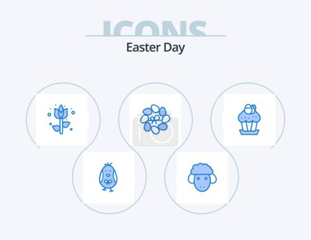 Illustration for Easter Blue Icon Pack 5 Icon Design. . food. decoration. cup. egg - Royalty Free Image
