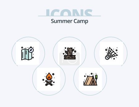 Illustration for Summer Camp Line Filled Icon Pack 5 Icon Design. . knife. jungle. hiking. pocket - Royalty Free Image