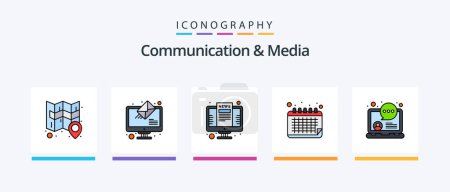 Ilustración de Línea de comunicación y medios llenó el paquete de 5 iconos, incluida la comunicación. Viajar. cam. vacaciones. cámara. Diseño de iconos creativos - Imagen libre de derechos
