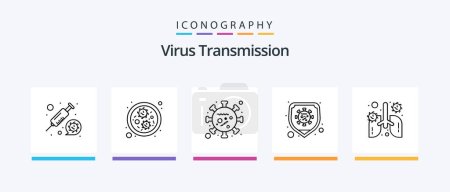 Ilustración de Paquete de iconos de la línea de transmisión de virus 5 incluyendo peligro. vacuna. Cara. Siring. coronavirus. Diseño de iconos creativos - Imagen libre de derechos