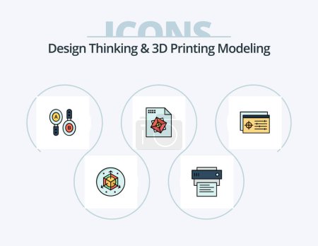 Téléchargez les illustrations : Design Thinking And D Printing Modeling Line Filled Icon Pack 5 Icon Design. scanner. printer. arrow. computing. search - en licence libre de droit