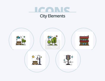 Téléchargez les illustrations : City Elements Line Filled Icon Pack 5 Icon Design. mètre. Porte. publicité. La porte. architecture - en licence libre de droit