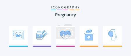 Téléchargez les illustrations : Pregnancy Blue 5 Icon Pack Including baby. beat. drugs. pulse. heart. Creative Icons Design - en licence libre de droit