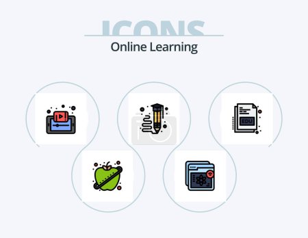 Illustration for Online Learning Line Filled Icon Pack 5 Icon Design. smartphone. e-learning. questions. document. education - Royalty Free Image