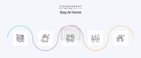 Illustration for Stay At Home Line 5 Icon Pack Including game control. solid. tea. game. routine gym - Royalty Free Image