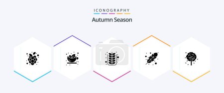 Téléchargez les illustrations : Pack icône Glyphe automne 25 incluant l'automne. tomber. automne. Feuille. arbre - en licence libre de droit