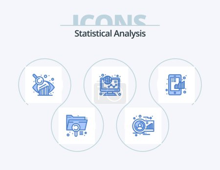 Téléchargez les illustrations : Statistical Analysis Blue Icon Pack 5 Icon Design. shopping. graph. human. finance. research - en licence libre de droit