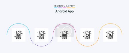 Téléchargez les illustrations : Android App Line 5 Icône Pack Y compris lecteur. sécurité. Debout. vie privée. téléphone - en licence libre de droit