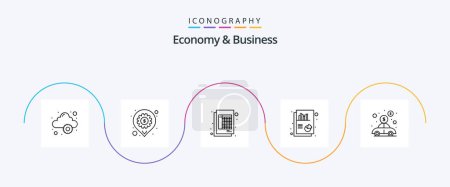Téléchargez les illustrations : Economy And Business Line 5 Icon Pack Including dealing. text. document. graph. chart - en licence libre de droit