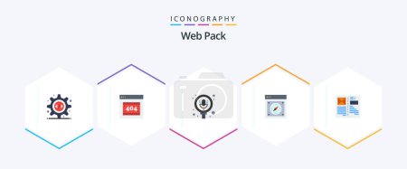 Illustration for Web Pack 25 Flat icon pack including browser. web. microphone. safari. compass - Royalty Free Image